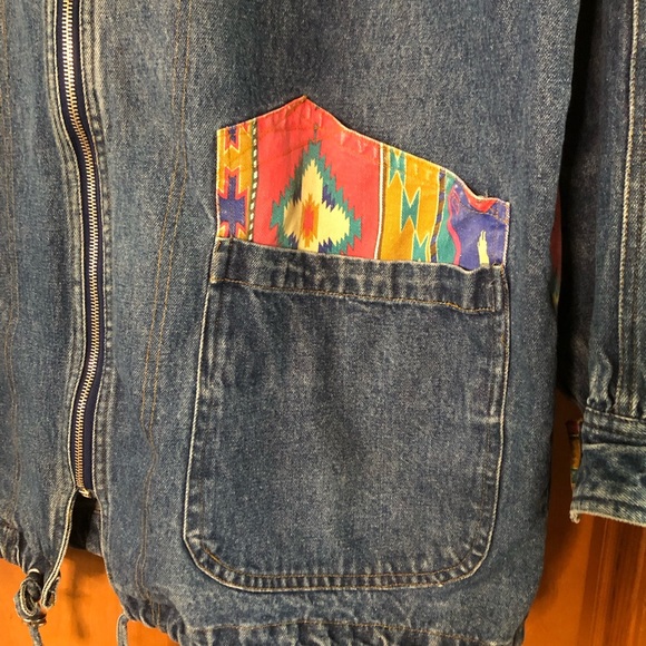 Vintage 80s 90s Julia Michaels Southwest Aztec Print Jean Jacket Size 3X - Picture 3 of 6